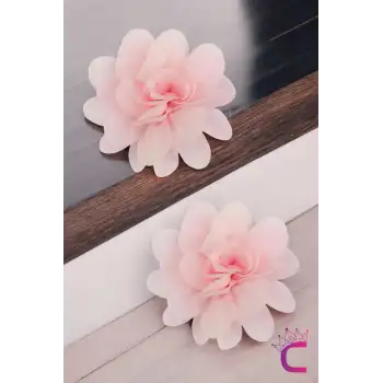 2li Chiffon Flower Kız Çocuk Toka Seti Açık Pembe - Çiçekli Bebek Çocuk Saç Tokası Klips Pens Toka