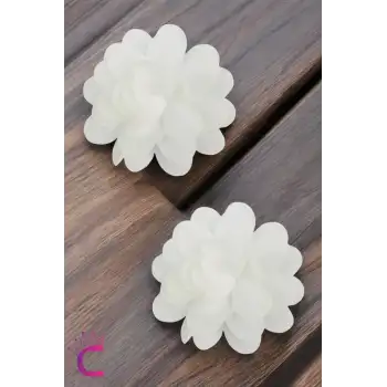 2li Chiffon Flower Kız Çocuk Toka Seti Beyaz - Çiçekli Kız Bebek Çocuk Saç Tokası Klips Pens Toka