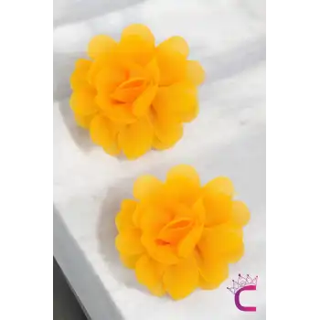 2li Chiffon Flower Kız Çocuk Toka Seti Gold - Çiçekli Bebek Çocuk Saç Tokası Klips Pens Toka