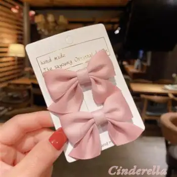 2li Çocuk Saten Fiyonk Toka Seti Pembe - Kurdele Fiyonklu Klips Pens Saç Tokası