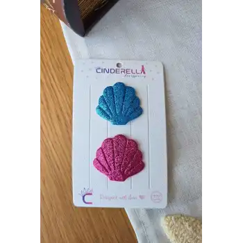 2li Deniz Kabuğu Tasarım Saçsız Bebek Tokası - Az Saçlı Kız Bebek Çıtçıtlı Yenidoğan Toka Seti