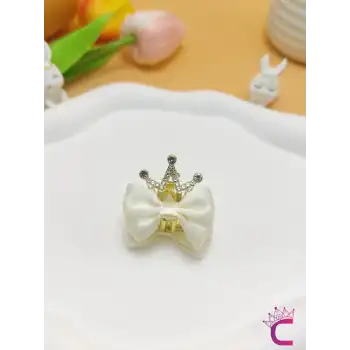 2li Fiyonk Kurdele Kraliçe Taçlı Kristal Taşlı Saç Tokası Beyaz - Kız Çocuk Doğum Günü Prenses Tacı