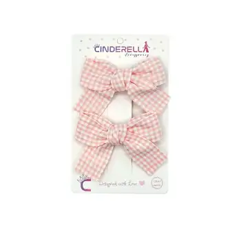 2li Kız Çocuk Fiyonk Toka Seti Pembe Beyaz Çizgili - Fiyonklu Kurdele Klips Pens Bebek Saç Tokası