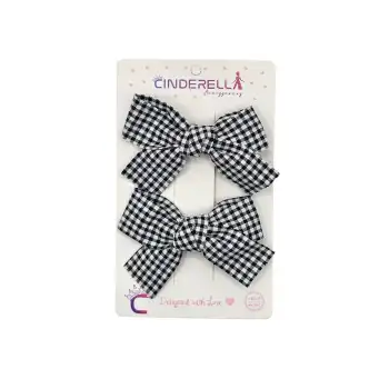 2li Kız Çocuk Fiyonk Toka Seti Siyah Soft Renkli - Zarif Fiyonklu Kurdele Klips Pens Saç Tokası