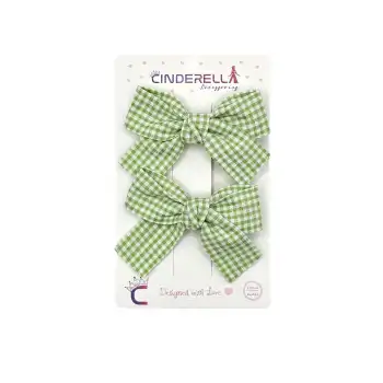 2li Kız Çocuk Fiyonk Toka Seti Yeşil Tonlu - Renkli Fiyonklu Kurdele Klips Pens Bebek Saç Tokası