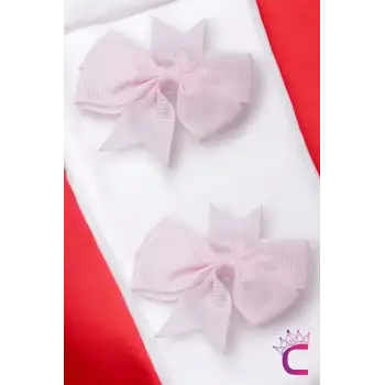2li Kız Çocuk Grogren Saten Fiyonk Toka Seti Açık Pembe - Fiyonklu Kurdele Klips Pens Saç Tokası