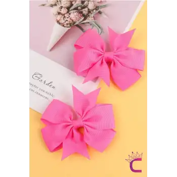 2li Kız Çocuk Grogren Saten Fiyonk Toka Seti Pembe - Fiyonklu Kurdele Klips Pens Saç Tokası