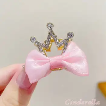 2li Kurdele Kraliçe Taçlı Kristal Taşlı Çocuk Pençe Toka Pembe - Kız Çocuk Doğum Günü Saç Aksesuarı