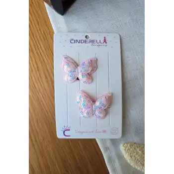 2li Pul Dolgu Kanatlı Kelebekli Saçsız Bebek Tokası - Az Saçlı Kız Bebek Toka Seti Yenidoğan Tokası