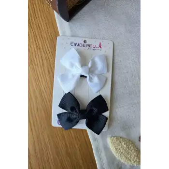 2li Saten Fiyonk Kurdele Kız Bebek Yenidoğan Saçsız Bebek Tokası 7cm - Az Saçlı Kız Çocuk Toka Seti