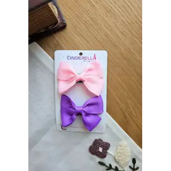 2li Saten Fiyonk Saçsız Bebek Tokası 7cm - Grogren Kurdeleli Kız Bebek Az Saçlı Yenidoğan Toka Seti