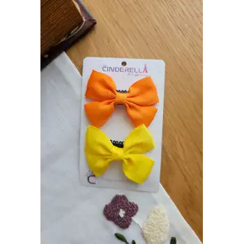 2li Saten Fiyonk Saçsız Bebek Tokası 7cm - Grogren Kurdeleli Kız Bebek Az Saçlı Yenidoğan Toka Seti