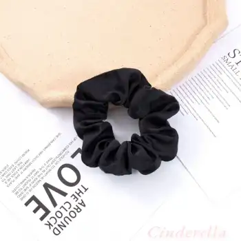 2li Saten Kumaş Kadın Scrunchie Simit Toka Siyah - Uyku için Rahat Yumuşak Lastikli Saç Tokası