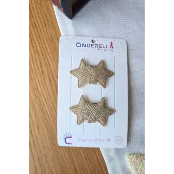 2li Yaldız Gold Renk Çift Yıldızlı Saçsız Bebek Tokası - Az Saçlı Kız Bebek Çıtçıtlı Yenidoğan Toka