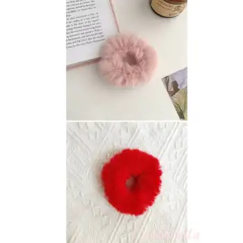 2li Yumuşak Tüylü Renkli Peluş Simit Lastik Toka - Peluş Scrunchie Lastikli Saç Tokası Renk-2