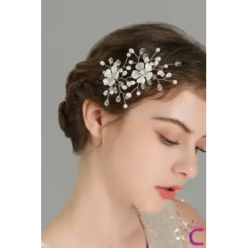 2li Zarif İncili Sedef Çiçekli Gelin Tacı Firkete Toka Gold - Düğün Nişan Nikah Söz Saç Aksesuarı