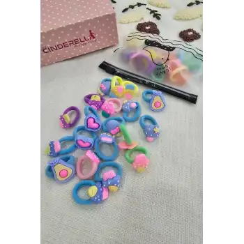 20li Çantalı Yumuşak Acıtmaz Kız Bebek Havlu Lastik Toka Seti - Renkli Çocuk Lastikli Saç Tokası