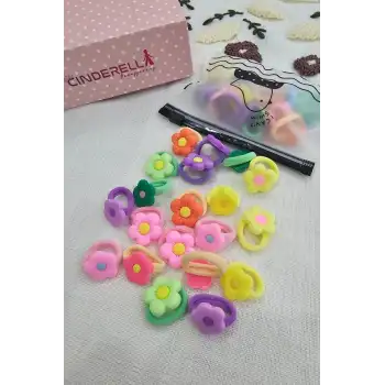 20li Çantalı Yumuşak Acıtmaz Kız Bebek Havlu Lastik Toka Seti - Renkli Çocuk Lastikli Saç Tokası