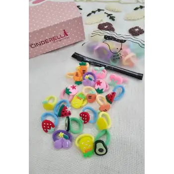 20li Çantalı Yumuşak Acıtmaz Kız Bebek Havlu Lastik Toka Seti - Renkli Çocuk Lastikli Saç Tokası