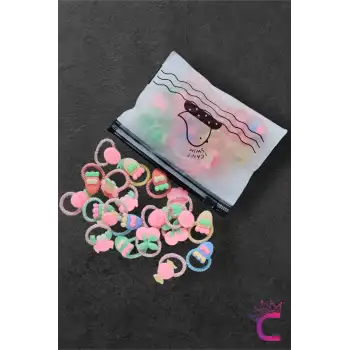 20li Renkli Karışık Figürlü Dayanıklı Kız Çocuk Lastik Toka Seti - Sevimli Bebek Lastikli Toka