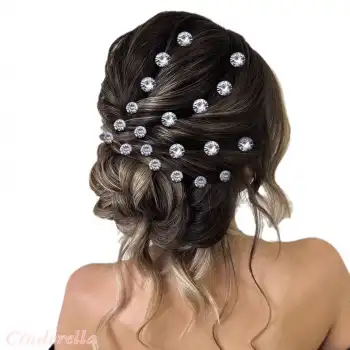 20li Rhine-Stone Taşlı Gelin Tacı Firkete Seti Gümüş - Düğün Nişan Nikah Topuz Tokası Saç Aksesuarı