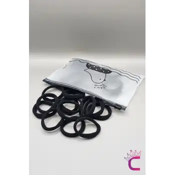 25li Günlük Kullanım Dayanıklı Kadın Siyah Lastik Toka Seti 4.5cm - Yumuşak Lastikli Saç Tokası