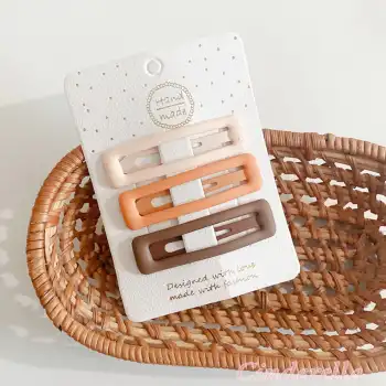 3lü Büyük Boy Mat Soft Basic Tonlu Dikdörtgen Model Çıt Çıt Toka Seti 6cm - Çıtçıt Yan Saç Tokası