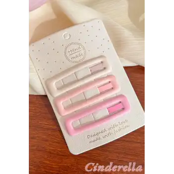 3lü Büyük Boy Mat Soft Pembe Tonlu Dikdörtgen Model Çıt Çıt Toka Seti 6 cm - Kız Çocuk Çıtçıt Toka