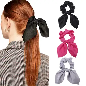 3lü Fular Scrunchie Fularlı Saç Lastiği - Kadın Fularlı Fiyonk Toka Lastikli Saç Tokası Renk-5