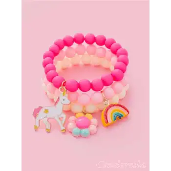 3lü Unicorn Boncuklu Charm Kız Çocuk Bileklik Seti