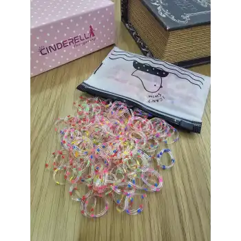 300lü Çantalı Dayanıklı Perma Lastik Toka Seti - Çocuk Bebek Şeffaf Neon Renkli Saç Örgü Lastiği