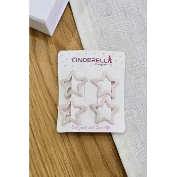 4lü Dökme Simli Açık Pembe Yıldızlı Çıtçıtlı Toka Seti - Renkli Kız Çocuk Yıldız Çıt Çıt Saç Tokası