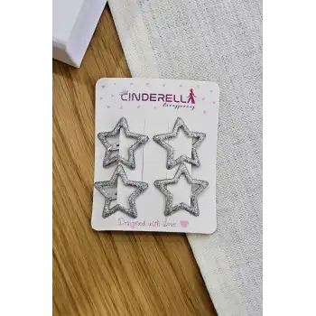 4lü Dökme Simli Gümüş Yıldızlı Çıtçıtlı Toka Seti - Renkli Kız Çocuk Yıldız Çıt Çıt Yan Saç Tokası