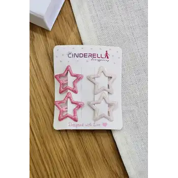 4lü Dökme Simli Pembe Tonlu Yıldız Çıtçıtlı Toka Seti - Renkli Kız Çocuk Metal Çıt Çıt Saç Tokası