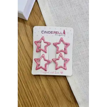 4lü Dökme Simli Pembe Yıldızlı Çıtçıtlı Toka Seti - Renkli Kız Çocuk Yıldız Çıt Çıt Yan Saç Tokası