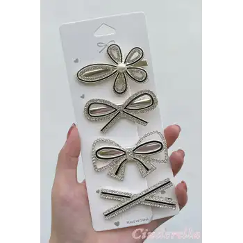 4lü Fiyonk Çiçek İnci Taşlı Toka Seti - Yeni Sezon Lüks Toka Seti