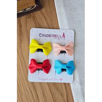 4lü Fiyonklu Saçsız Bebek Tokası Renkli - Az Saçlı Kız Bebek Toka Seti Çıt Çıt Yenidoğan Tokası