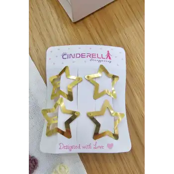 4lü Gold Renkli Yıldızlı Çıtçıt Toka - Kız Çocuk Yıldız Çıtçıtlı Yan Saç Tokası Metal Çıt Çıt Toka