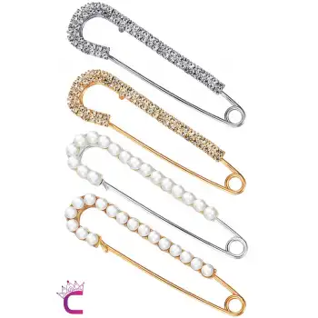 4lü İncili Zirkon Taşlı Kadın İskoç İğnesi Broş Seti Gold Gümüş - Kaban Ceket Kazak Atkı Yaka Broş