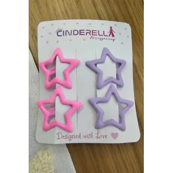 4lü Kaplamalı Mat Mor & Fuşya Yıldızlı Çıtçıt Toka Seti - Kız Çocuk Yıldız Çıt Çıt Yan Saç Tokası