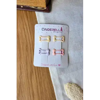 4lü Minik Sevimli Kemik Şeklinde Kız Bebek Çıtçıt Toka 2.5cm - Soft Renkli Çıt Çıt Yan Saç Tokası