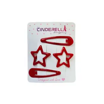 4lü Su Damlası Yıldızlı Çıtçıt Toka Seti Kırmızı - Günlük Kullanım Yıldız Çıtçıt Yan Saç Tokası