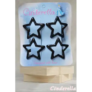 4lü Parlak Siyah Renk Yıldız Çıt Çıt Toka Seti - Renkli Yıldızlı Çıtçıt Toka - Yıldız Çıtçıtlı Toka