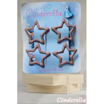 4lü Parlak Sütlü Kahve Yıldız Çıt Çıt Toka Seti - Renkli Yıldızlı Çıtçıt Toka - Yıldız Çıtçıtlı Toka