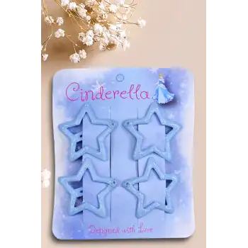 4lü Simli Bulut Mavi Yıldız Çıt Çıt Toka Seti - Yıldızlı Çıtçıt Toka - Y2k Star Yıldız Çıtçıtlı Toka