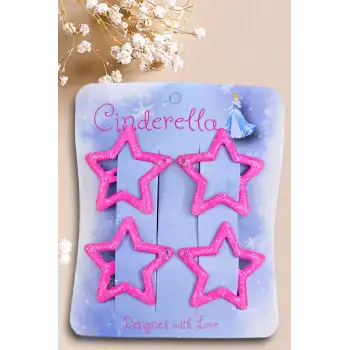 4lü Simli Fuşya Yıldız Çıt Çıt Toka Seti - Yıldızlı Çıtçıt Toka - Y2k Star Yıldız Çıtçıtlı Toka