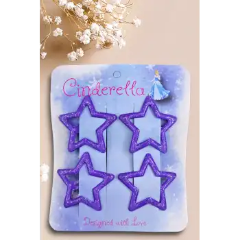 4lü Simli Mor Yıldız Çıt Çıt Toka Seti - Yıldızlı Çıtçıt Toka - Y2k Star Yıldız Çıtçıtlı Toka