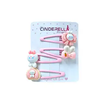 4lü Tavşanlı Kalpli Kurdele Fiyonk Model Çıtçıtlı Toka Seti Pembe - Metal Çıtçıt Yan Saç Tokası