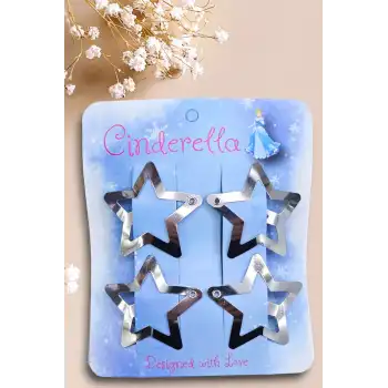 4lü Yıldız Çıt Çıt Toka Gümüş - Yıldızlı Çıtçıt Toka Metal - Y2k Star Yıldız Toka