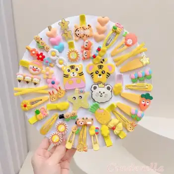 42li Sarı Tonlu Çocuk Pens Klipsli Çıtçıt Toka Seti - Kız Çocuk Saç Tokası Model-2